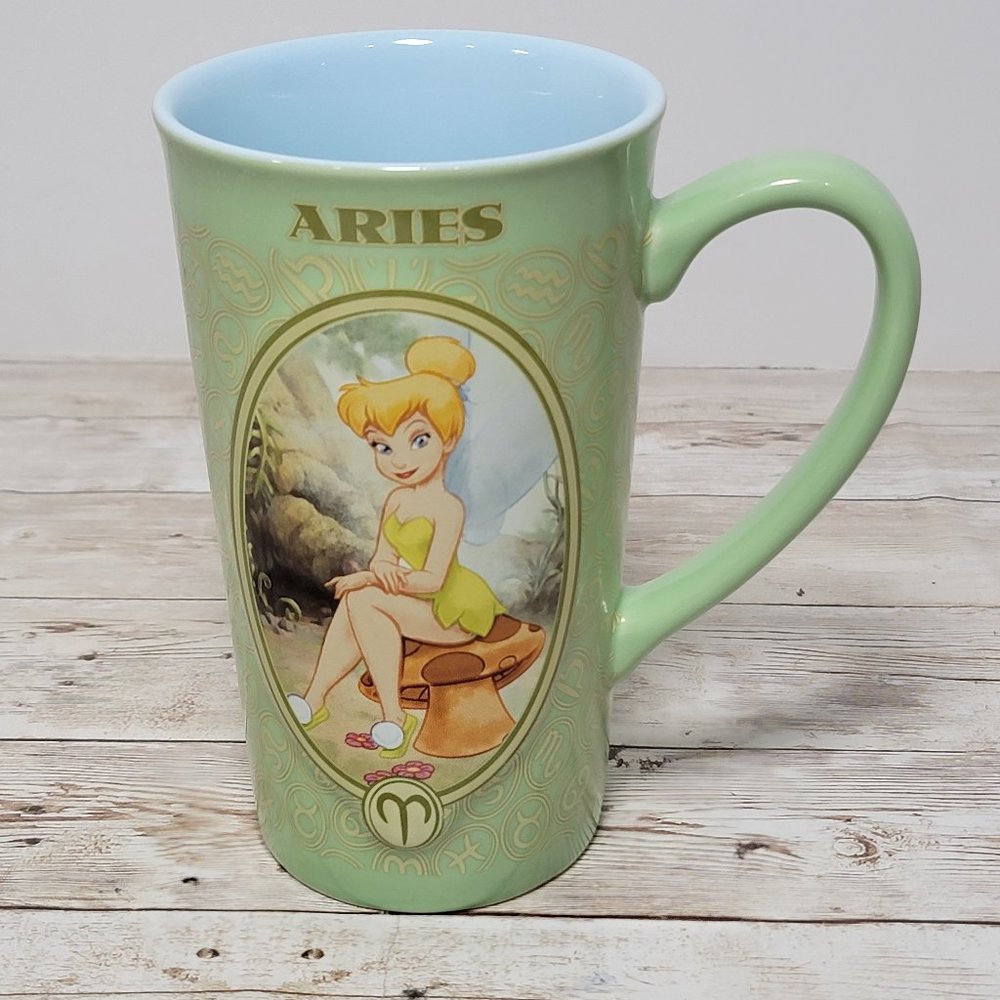 Disney Store Lime Green TinkerBell Zodiac Signs Aries Coffee Mug 16 Oz